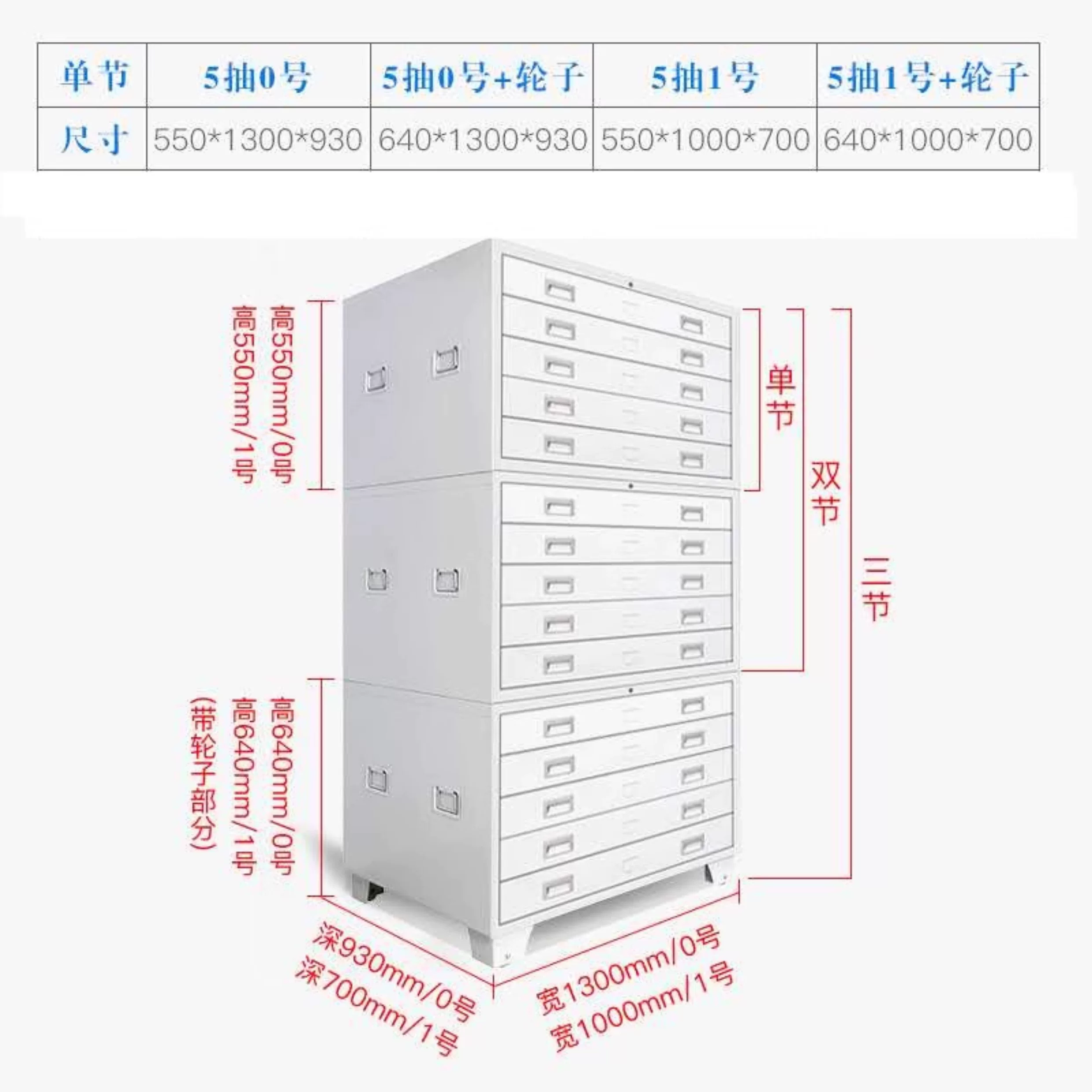 1 号整套带轮钢制图纸柜 15 抽立式工程蓝图档案收纳柜(图1)